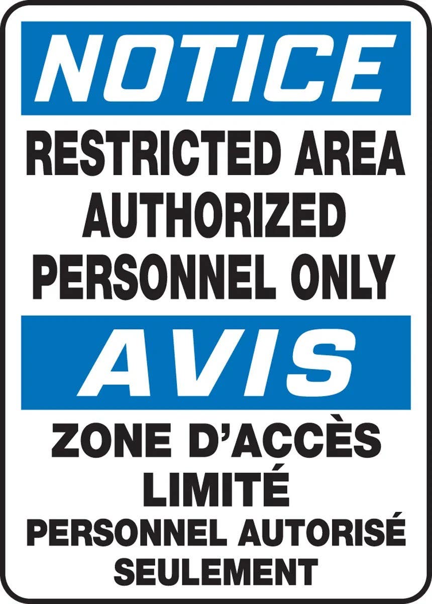 AccuformNMC FBMAD Bilingual OSHA Notice Safety Sign, Restricted Area Authorized Personnel Only