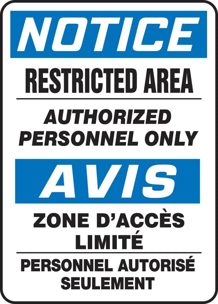 AccuformNMC FBMADC839 Bilingual OSHA Notice Safety Sign, Restricted Area, Authorized Personnel Only, 14" H x 10" W