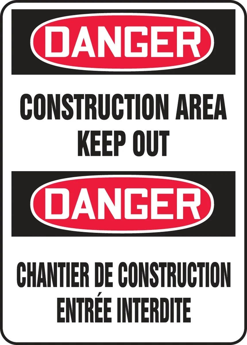 AccuformNMC FBM Bilingual Safety Sign, Construction Area Keep Out