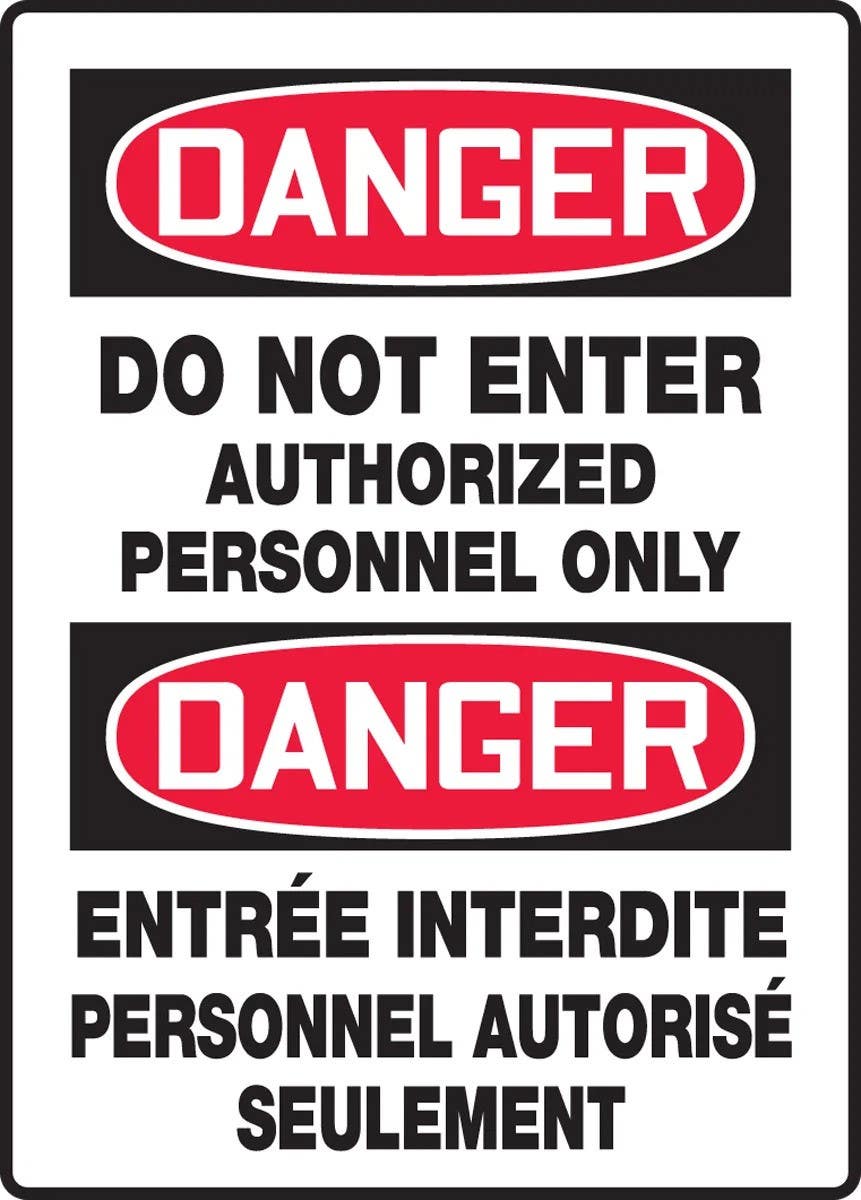 AccuformNMC FBMADM141 Bilingual OSHA Danger Safety Sign, Do Not Enter, Authorized Personnel Only, 14" H x 10" W