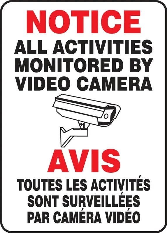 AccuformNMC FBMASE Bilingual Safety Sign, Notice, All Activities Monitored By Video Camera