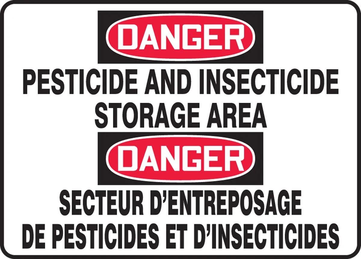 AccuformNMC FBMCAW113M Bilingual French Sign, Danger, Pesticide & Insecticide Storage Area, 10" H x 14" W