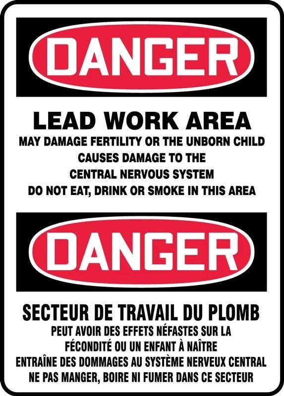 AccuformNMC FBMCAW188 Bilingual OSHA Danger Safety Sign, Lead Work Area, 14" H x 10" W