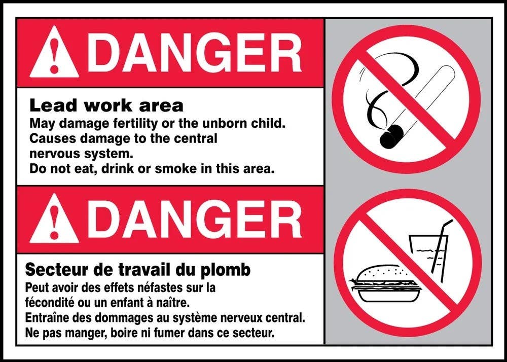 AccuformNMC FBMCAW189 Bilingual ANSI Danger Safety Sign, Lead Work Area, 10" H x 14" W