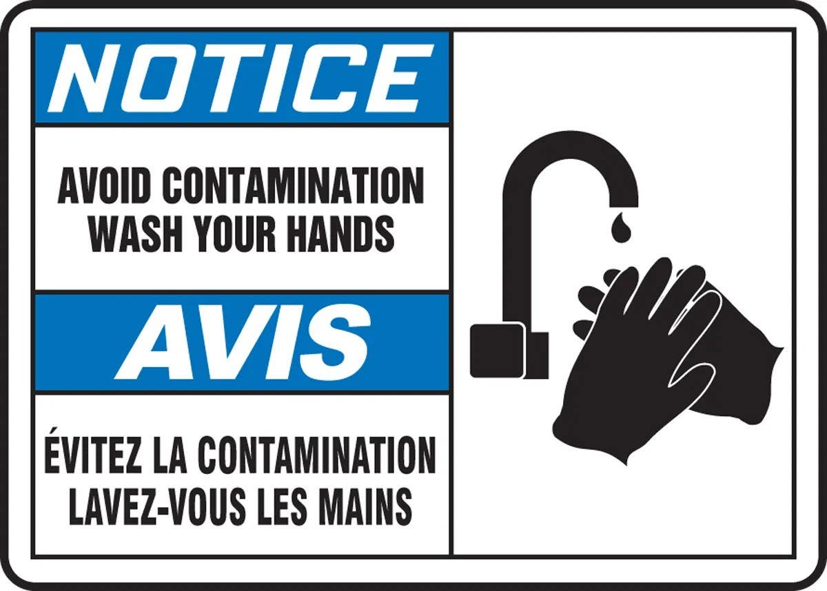AccuformNMC FBMCHL810M Bilingual French Sign, Avoid Contamination, Wash Your Hands