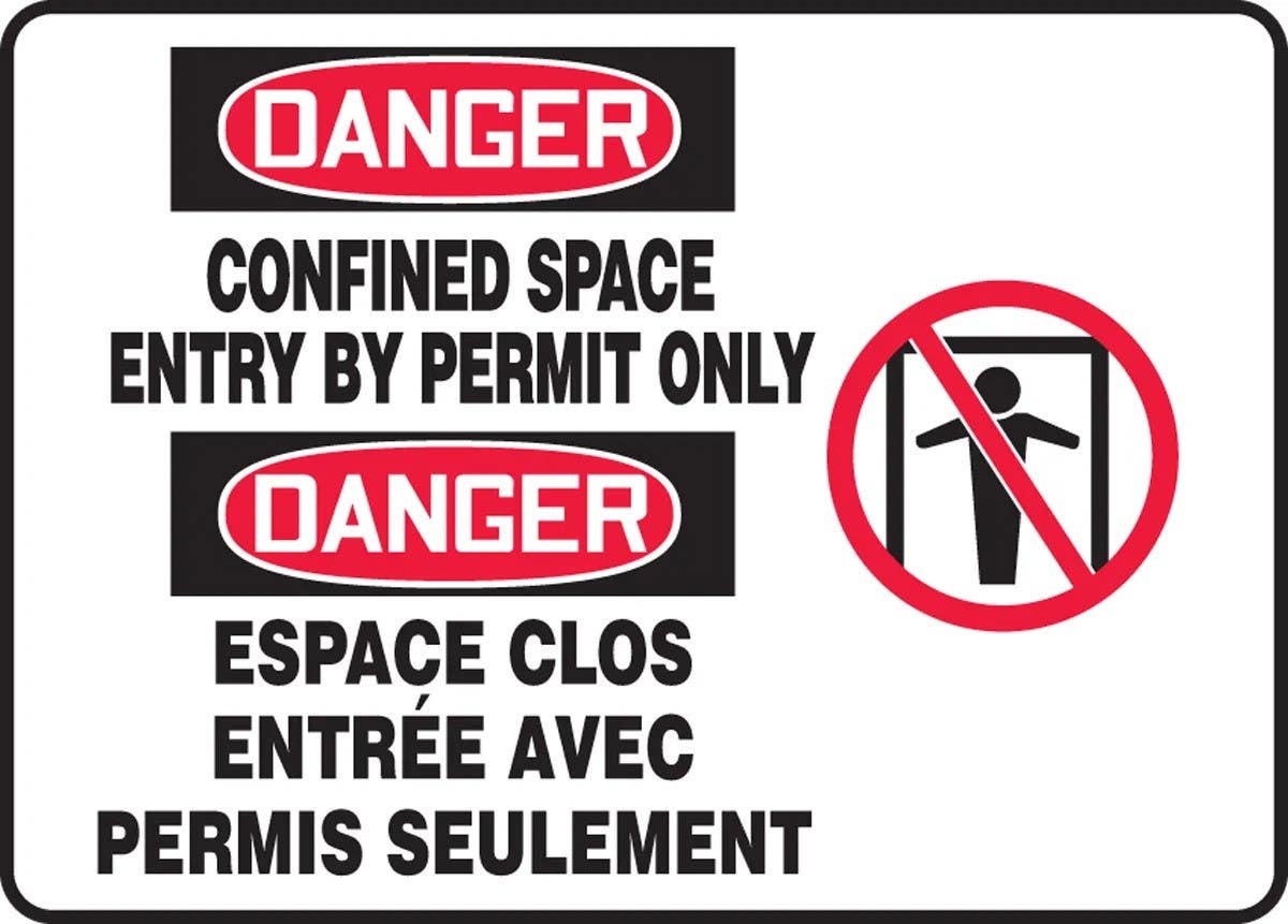 AccuformNMC FBMCSP Bilingual French Sign, Danger, Confined Space Entry By Permit Only