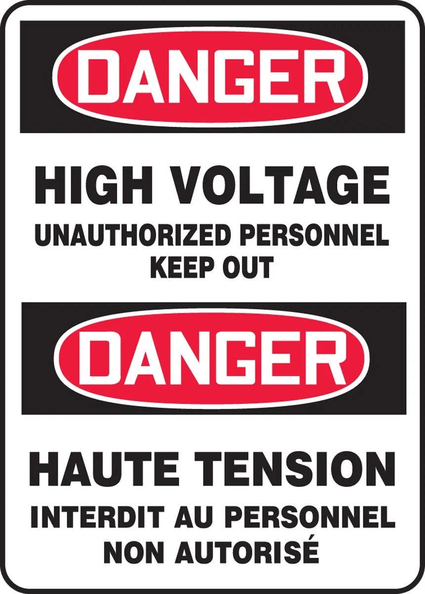 AccuformNMC FBMELC Danger, High Voltage, Unauthorized Personnel Keep Out