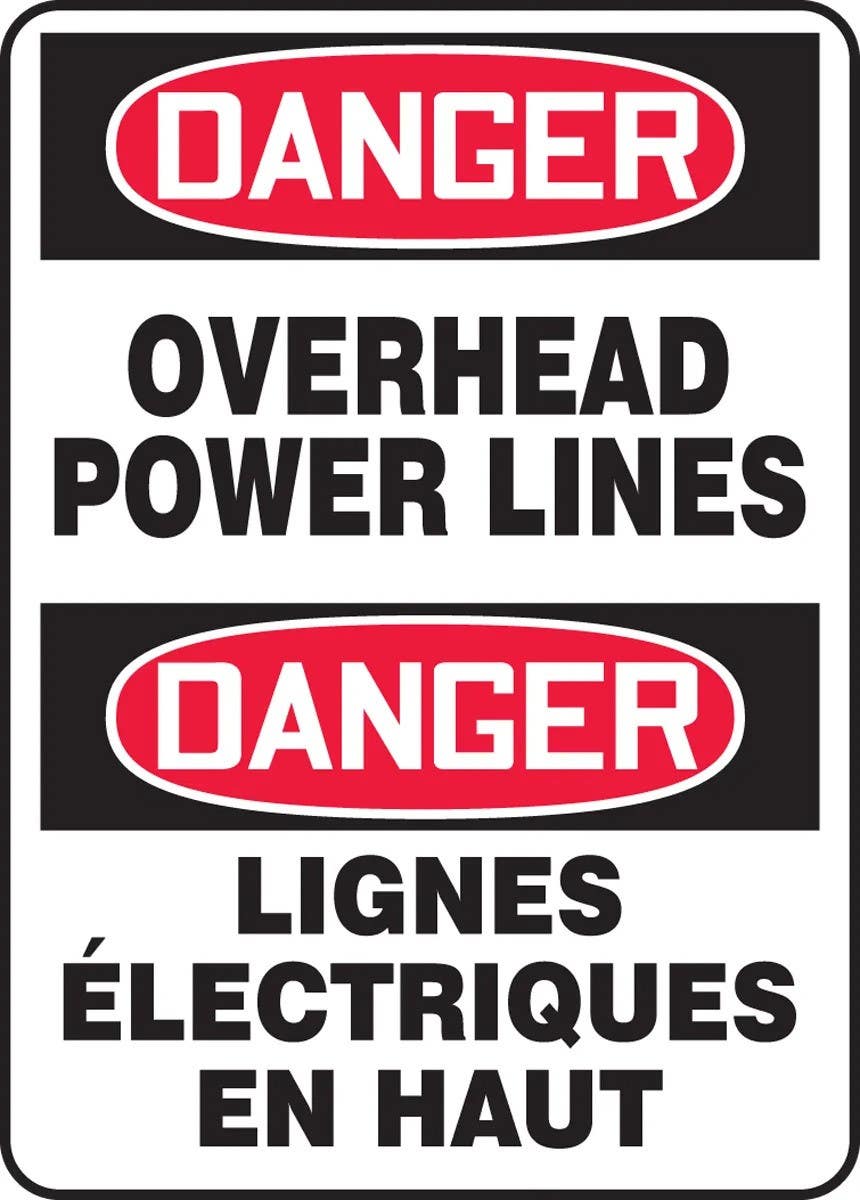 AccuformNMC FBMELC Bilingual Safety Sign, Danger, Overhead Power Lines