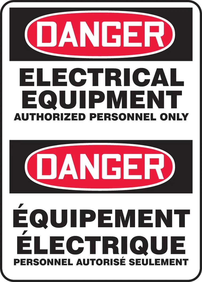 AccuformNMC FBMELC126 Bilingual OSHA Danger, Electrical Equipment Authorized Personnel Only, 14" H x 10" W