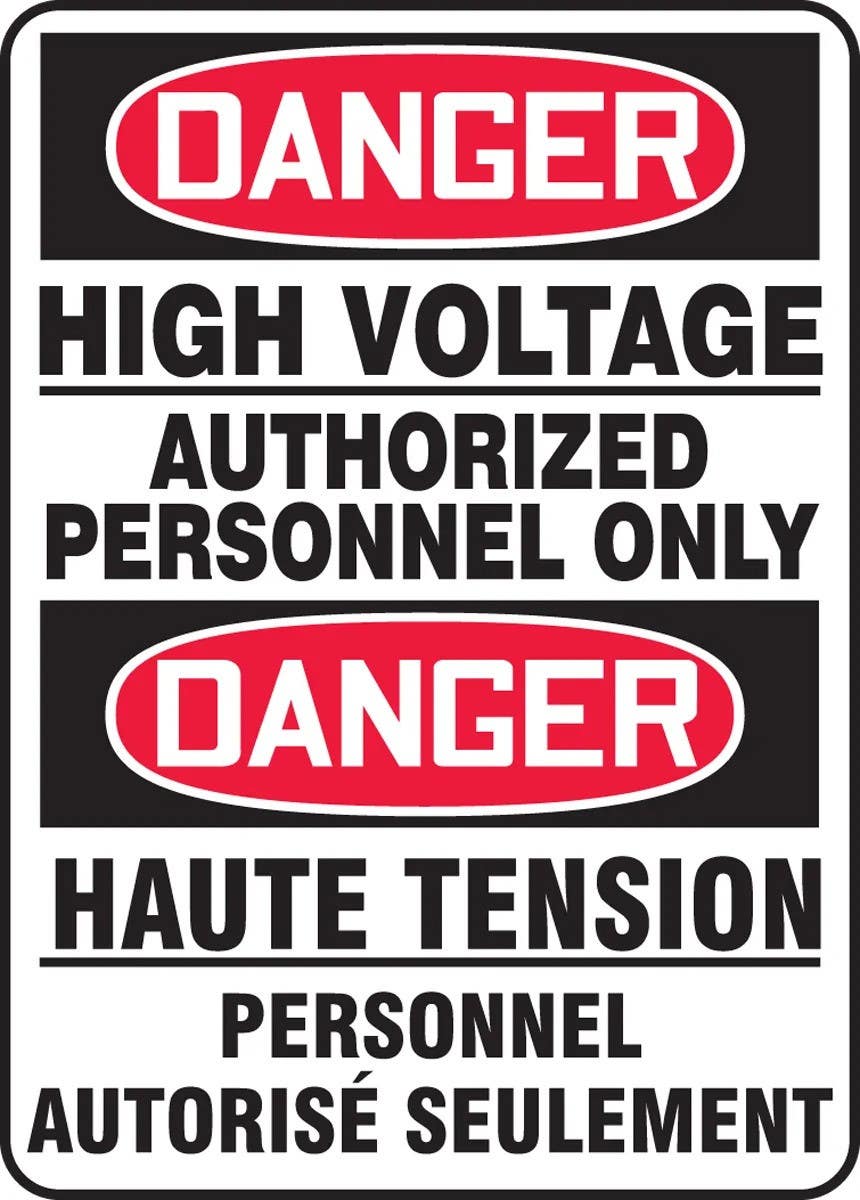AccuformNMC FBMELC187 Bilingual OSHA Danger Safety Sign, High Voltage, Authorized Personnel Only, 14" H x 10" W