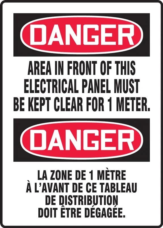 AccuformNMC MELC216 OSHA Danger Safety Sign, Area In Front Of Electrical Panel Must Be Kept Clear..., 14" H x 10" W