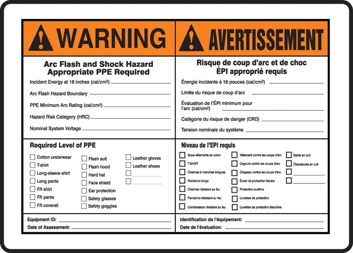 AccuformNMC FBMELC364 Bilingual French Sign, Arc Flash & Shock Hazard, 10" H x 14" W