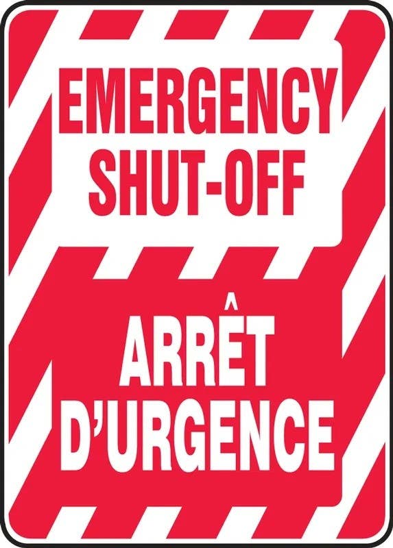 AccuformNMC FBMELC Bilingual Safety Sign, Emergency Shut Off