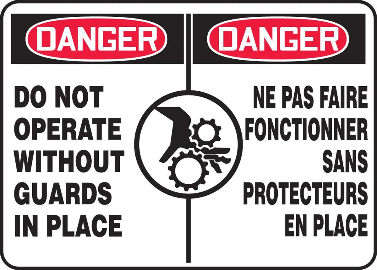 AccuformNMC FBMEQM174 Bilingual French Sign, Danger, Do Not Operate Without Guards In Place, 10" H x 14" W