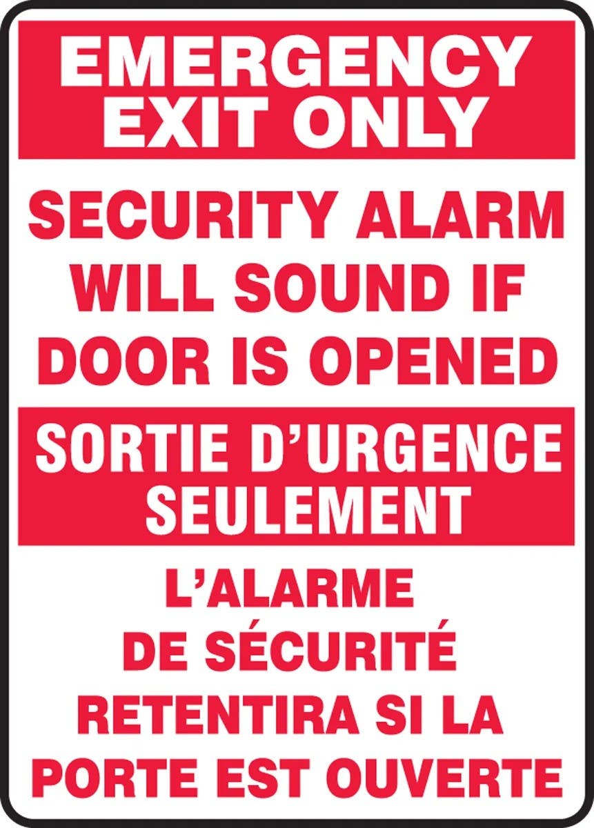 AccuformNMC FBMEXT566 Bilingual Emergency Exit Only Safety Sign, Security Alarm Will Sound…, 14" H x 10" W