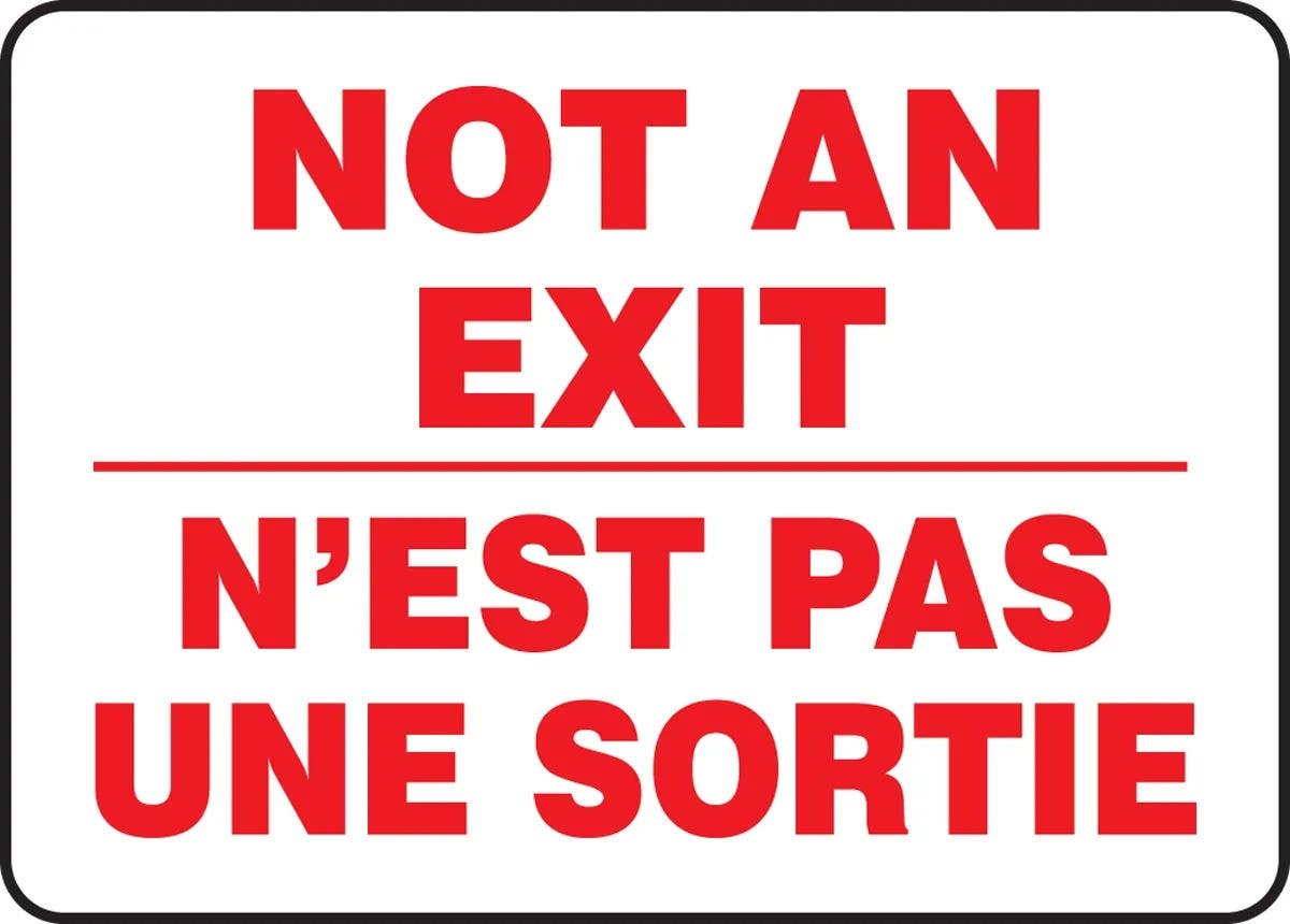 AccuformNMC FBMEXT911 Bilingual Safety Sign, Not An Exit, 10" H x 14" W