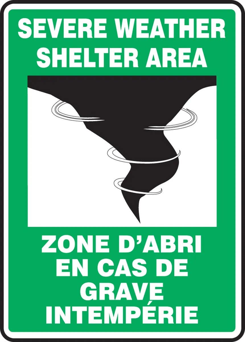 AccuformNMC FBMFEX524 Bilingual Safety Sign, Severe Weather Shelter Area, 14" H x 10" W