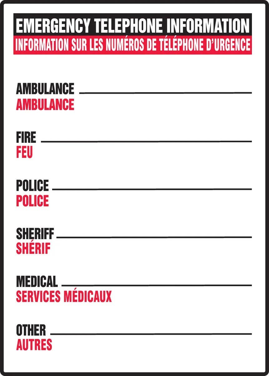 AccuformNMC FBMFSD553 Emergency Telephone Information, 14" H x 10" W