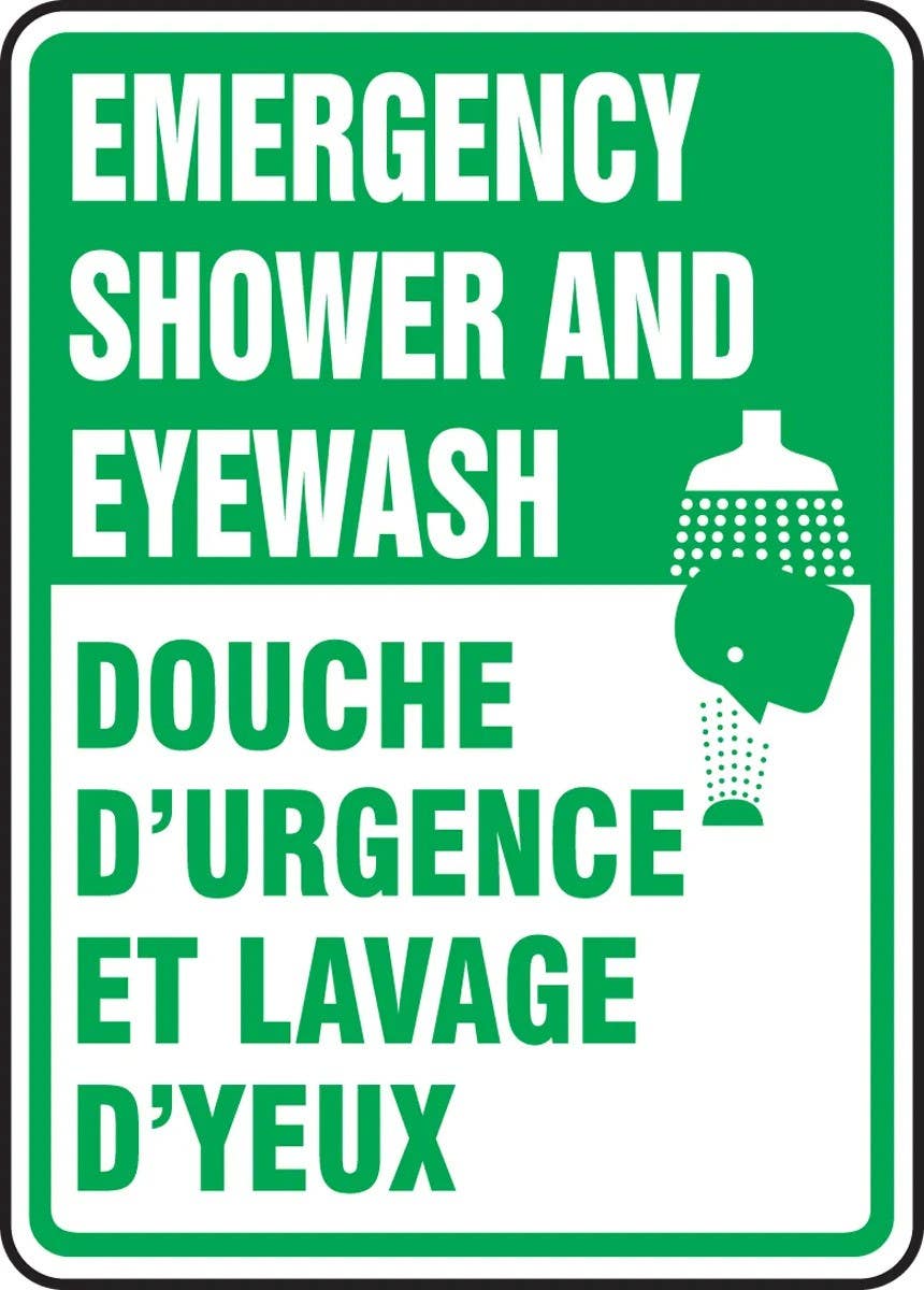AccuformNMC FBMFSR500 Bilingual French Sign-First Aid, Emergency Shower & Eyewash, 10" H x 14" W