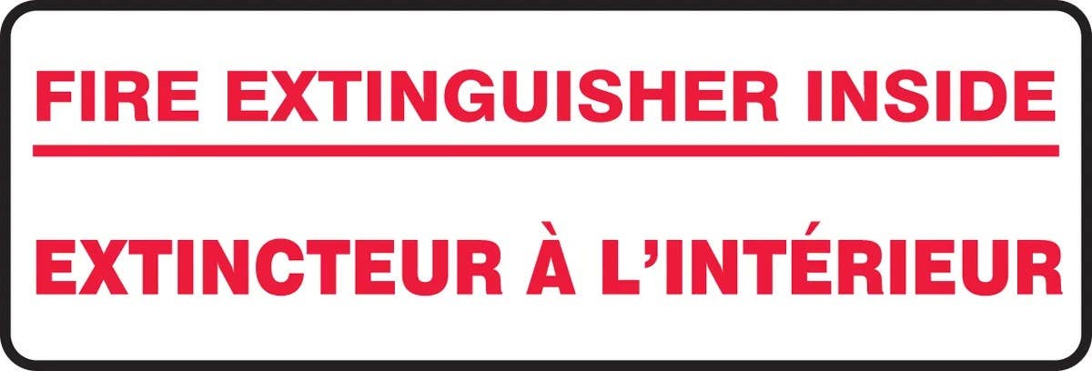 AccuformNMC FBMFXG933 Bilingual Safety Sign, Fire Extinguisher Inside, 4" H x 12" W