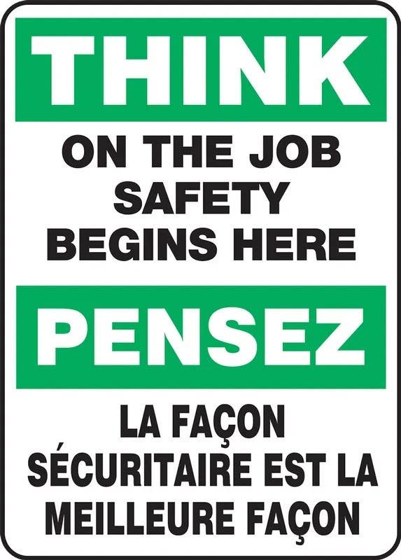 AccuformNMC FBMGNF999 Bilingual OSHA Think Safety Sign, On The Job Safety Begins Here, 14" x 10"