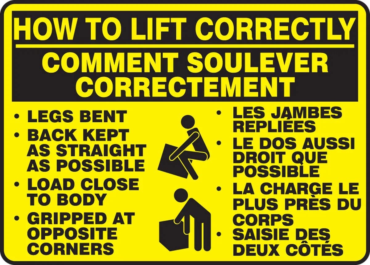 AccuformNMC FBMGSH501 Bilingual French Sign, How To Lift Correctly, 10" H x 14" W