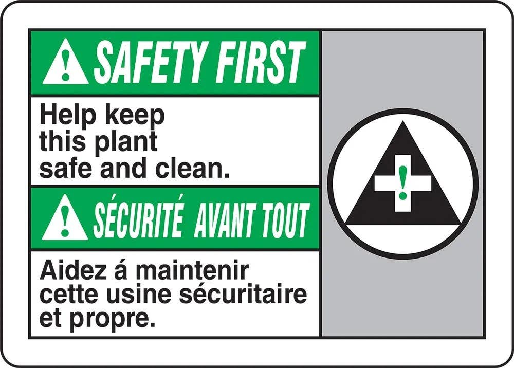 AccuformNMC FBMHSK977 Bilingual ANSI Safety First Safety Sign, Help Keep This Plant Safe And Clean, 10" H x 14" W