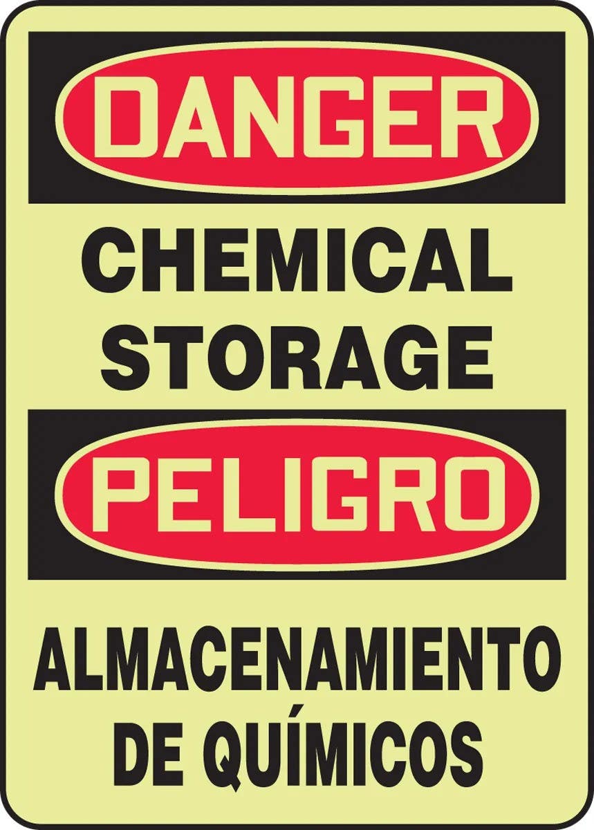 AccuformNMC FBMLCH106 OSHA Danger Bilingual Safety Sign, Chemical Storage..., 14" H x 10" W
