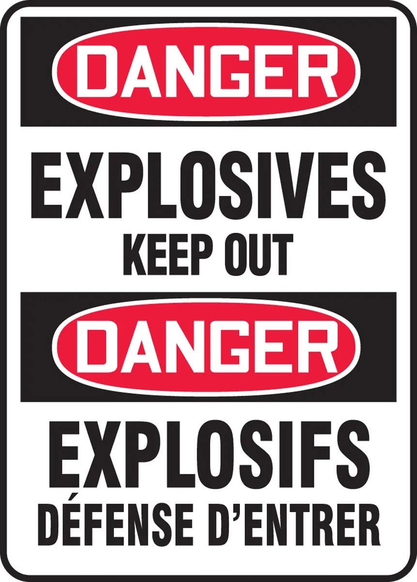 AccuformNMC FBMLCH107 Bilingual French Sign, Explosives, Keep Out, 14" H x 10" W