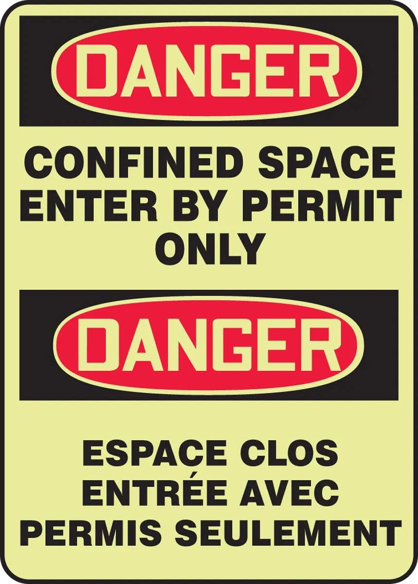 AccuformNMC FBMLCS106 Bilingual French Sign, Danger, Confined Space, Enter By Permit Only, 14" H x 10" W