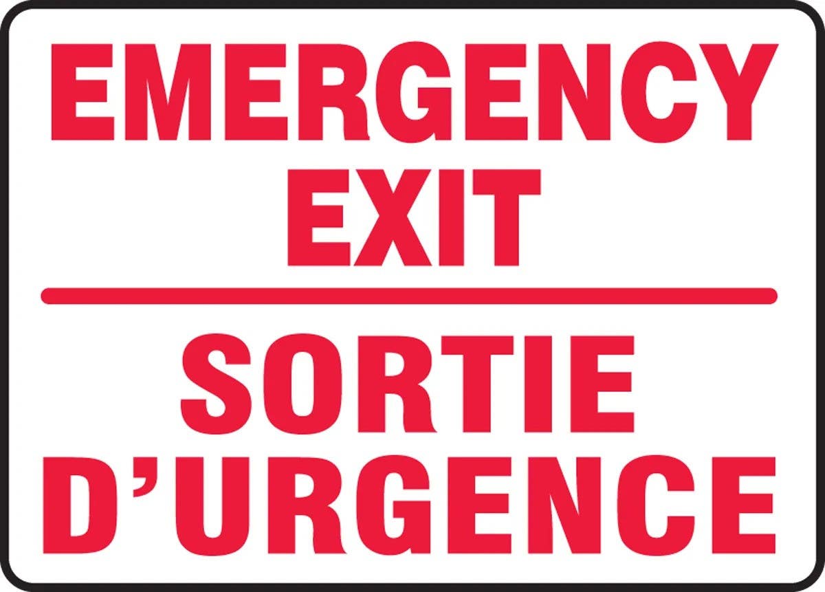 AccuformNMC FBMLEX578M Bilingual French Safety Sign, Emergency Exit / Sortie D' Urgence, 10" H x 14" W