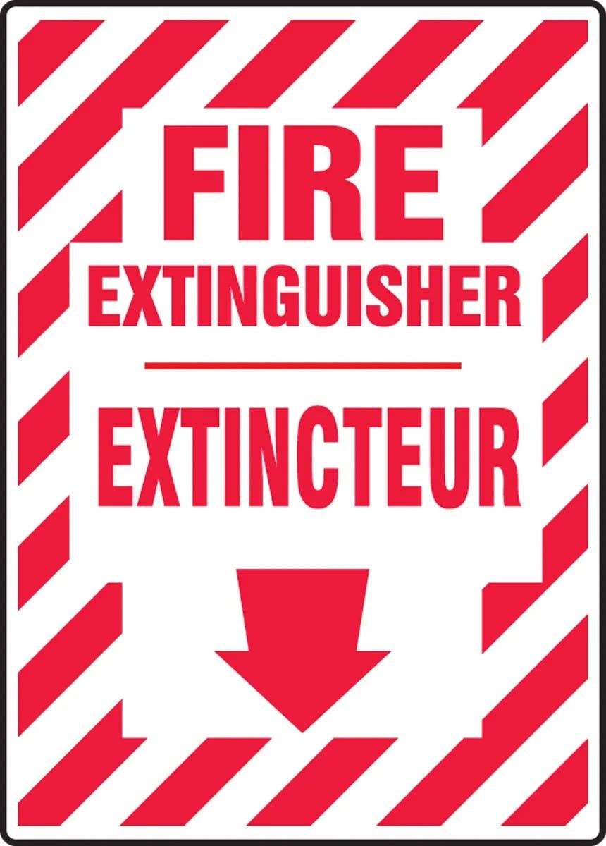 AccuformNMC FBMLFX536 Bilingual Fire Safety Sign, Fire Extinguisher (Arrow), 14" H x 10" W