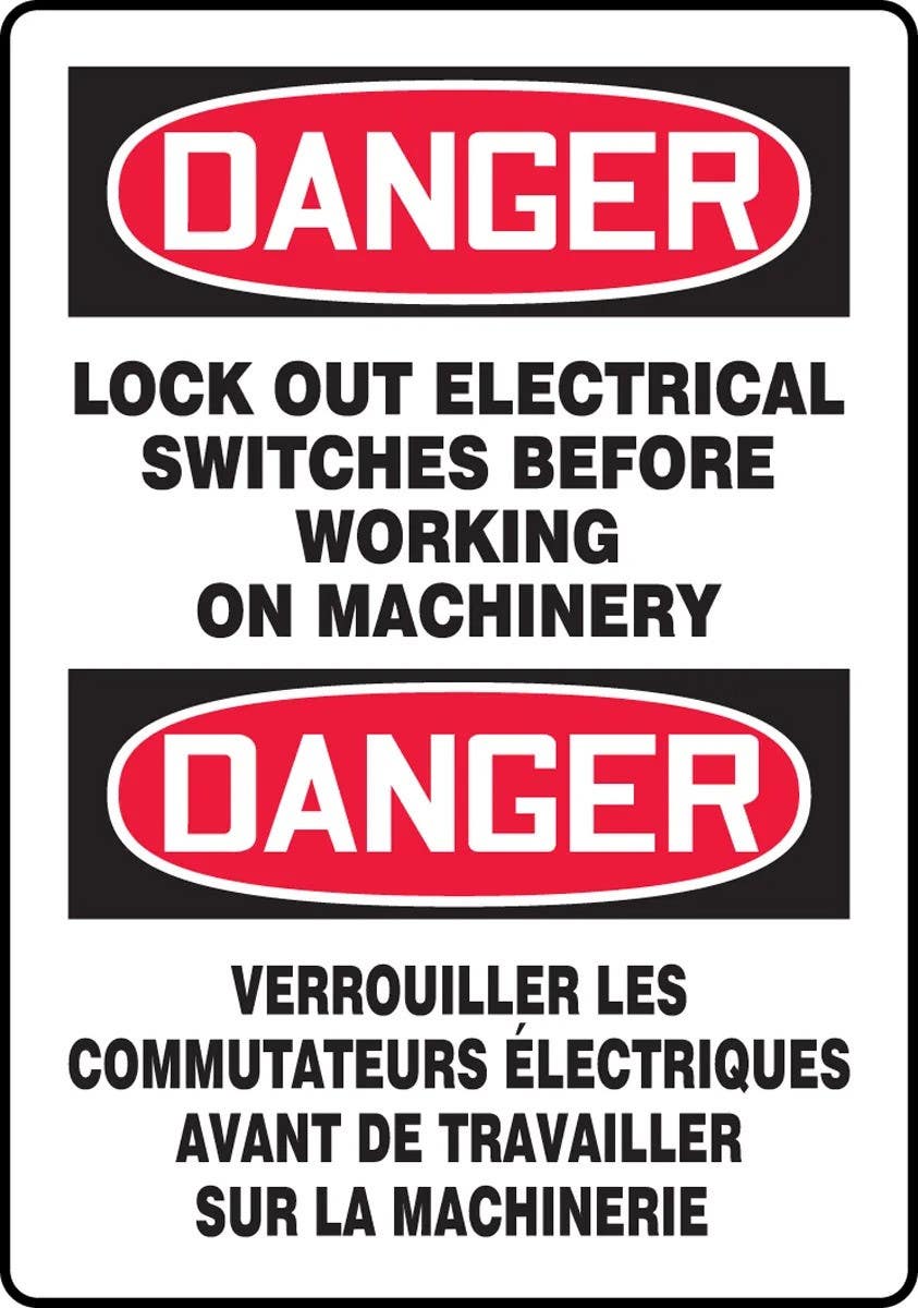 AccuformNMC FBMLKT101 Bilingual OSHA Danger Safety Sign, Lock Out Electrical Switches..., 14" H x 10" W