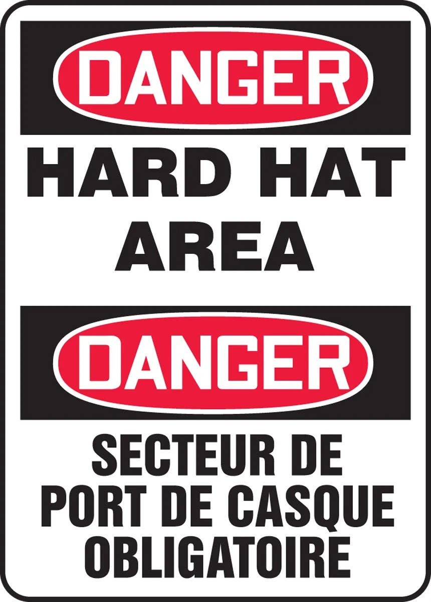 AccuformNMC FBMPPA Bilingual Safety Sign, Danger, Hard Hat Area
