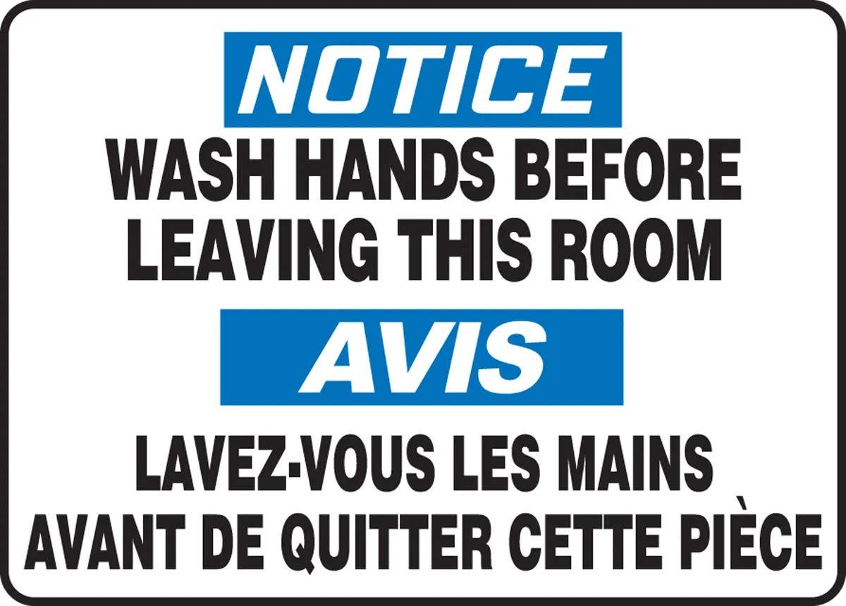 AccuformNMC FBMRST580M Bilingual French Sign, Notice, Wash Hands Before Leaving This Room, 10" H x 14" W