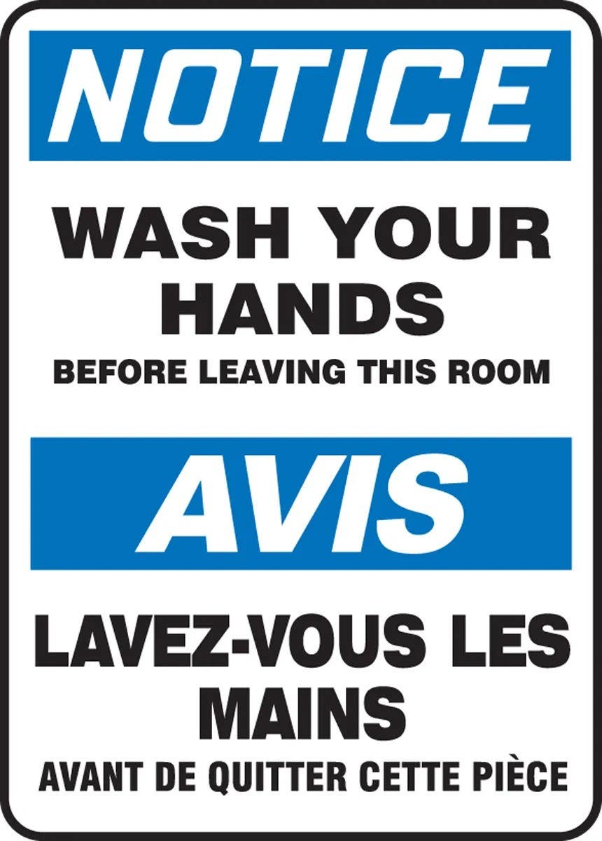 AccuformNMC FBMRST803 Bilingual French Sign, Notice, Wash Your Hands Before Leaving This Room, 14" H x 10" W