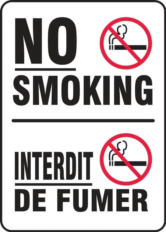 AccuformNMC FBMSMK548 Bilingual French Sign, No Smoking, 14" H x 10" W