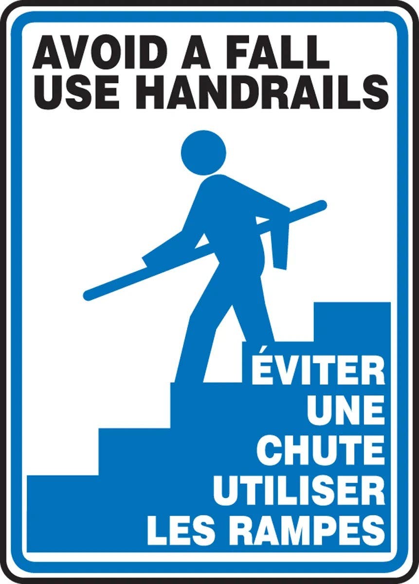 AccuformNMC FBMSTF505 Bilingual French Sign-First Aid, Avoid A Fall Use Handrails, 10" H x 14" W