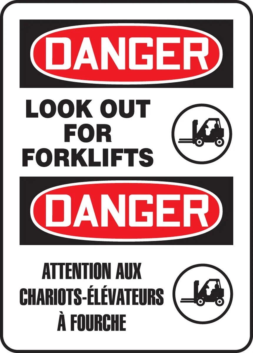 AccuformNMC FBMVHR Bilingual French Sign, Danger, Look Out For Forklifts