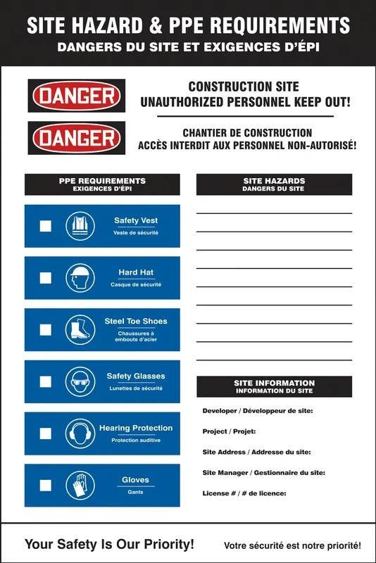 AccuformNMC FBPPE507 Site Hazard & PPE Requirements Sign, Aluminum, 36" H x 24" W