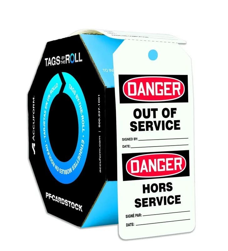 AccuformNMC FBTAR118 OSHA Danger Tags By-The-Roll, Out Of Service, PF-Cardstock, 100/Roll