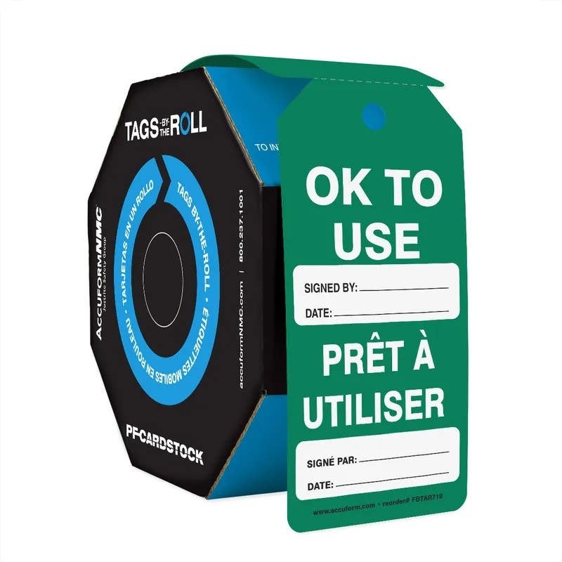 AccuformNMC FBTAR719 Tags By-The-Roll, Ok To Use, PF-Cardstock, 100/Roll