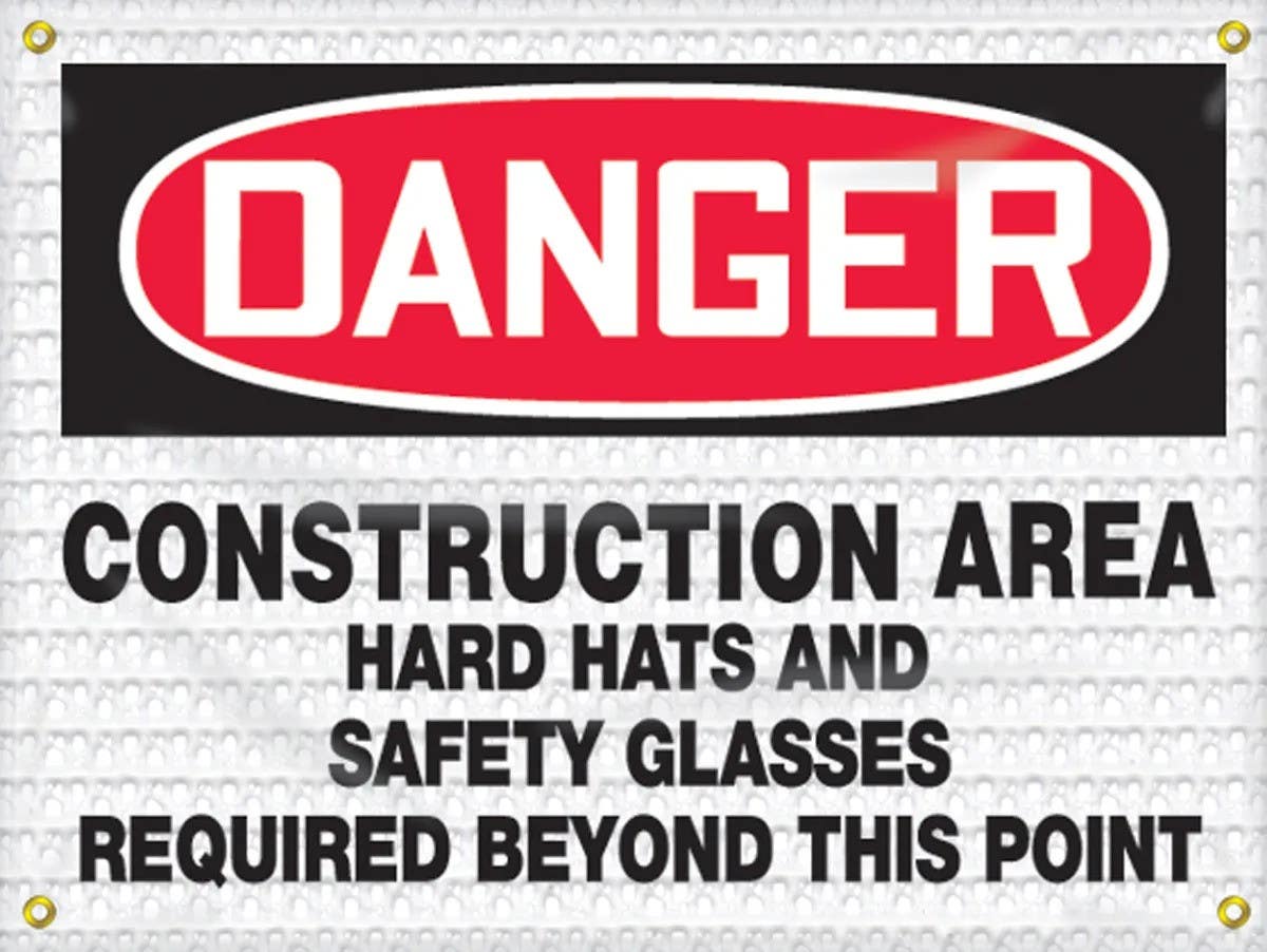 AccuformNMC FMB OSHA Danger High Wind Safety Sign, Construction Area, Hard Hats, Safety Glasses Required…
