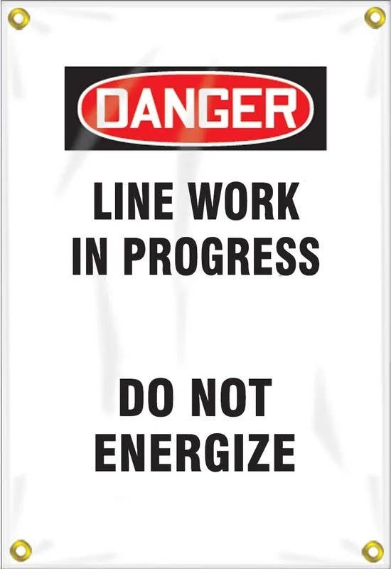 AccuformNMC FMG102 OSHA Danger Utility Pole Wrap, Line Work In Progress Do Not Energize, 18" H x 12" W