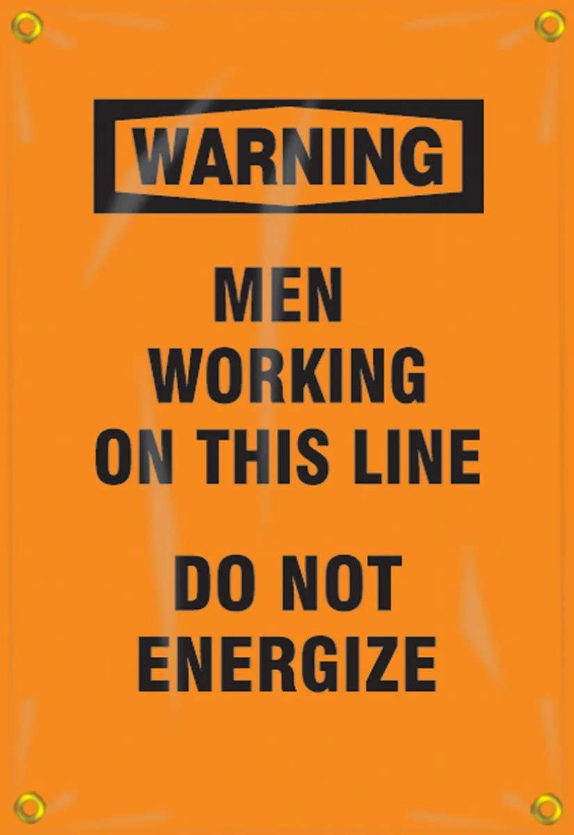 AccuformNMC FMG300 OSHA Warning Utility Pole Wrap, Men Working On This Line, Do Not Energize, 18" H x 12" W