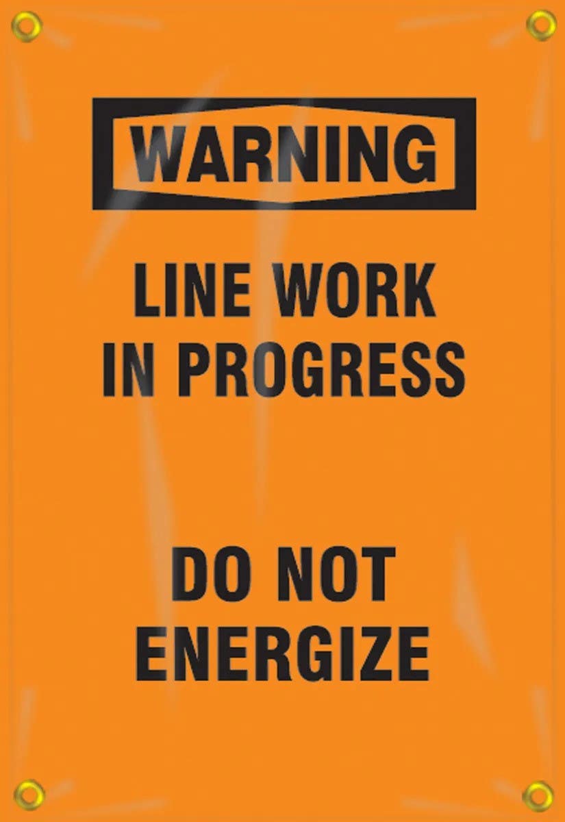 AccuformNMC FMG302 OSHA Warning Utility Pole Wrap, Line Work In Progress, Do Not Energize, 18" H x 12" W
