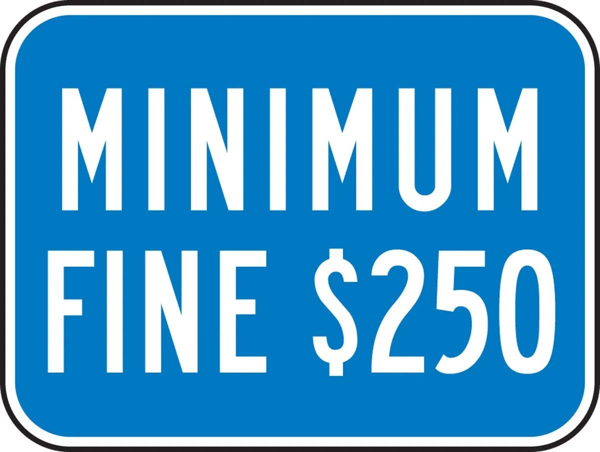 AccuformNMC FRA275RA California Parking Minimum Fine $250 Sign, Engineer Grade Reflective Aluminum (.080), 9" H x 12" W
