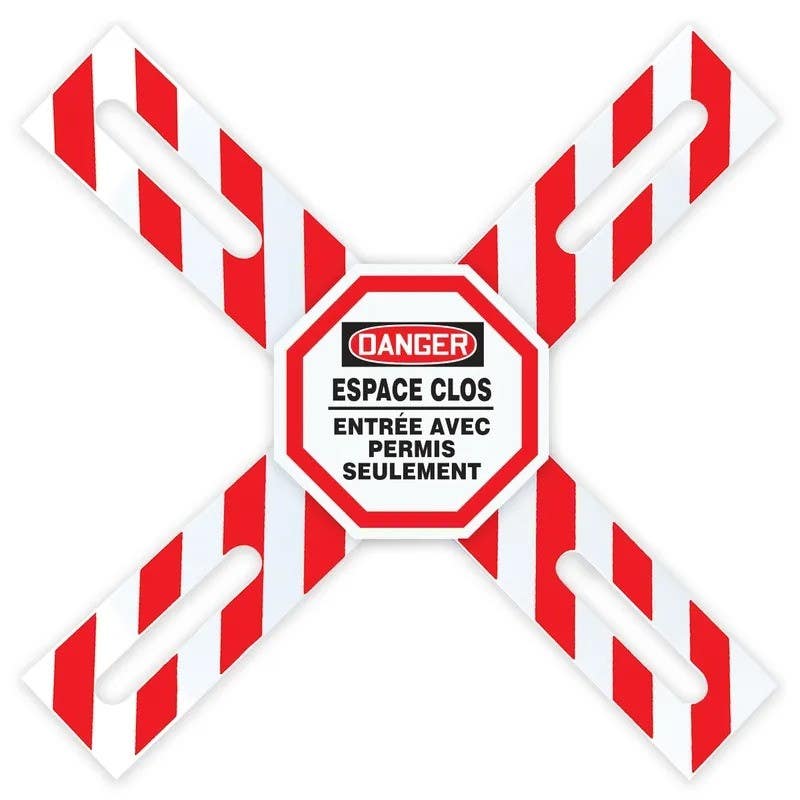 AccuformNMC FRCXB631 OSHA Danger Man-Way Cross Barrier, Confined Space, Enter By Permit Only, French, Plastic