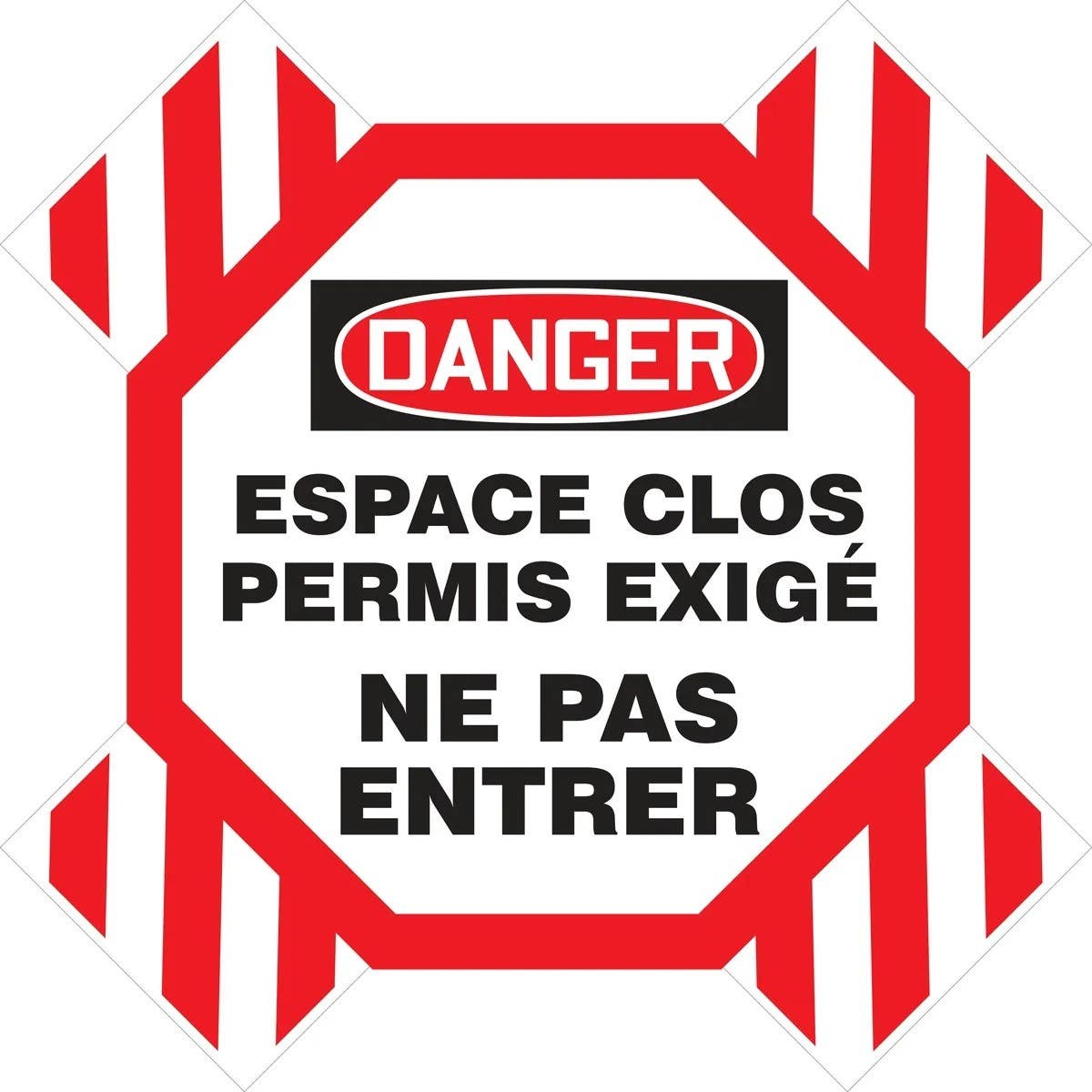 AccuformNMC FRCXB635 OSHA Danger Man-Way Cross Barrier, Confined Space, Do Not Enter, French, Plastic