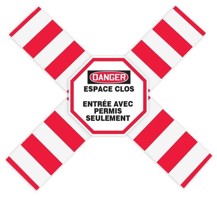 AccuformNMC FRCXB804 OSHA Danger Flanged Pipe Barrier Kit, Confinado, Entrada Solo Con Permiso, French